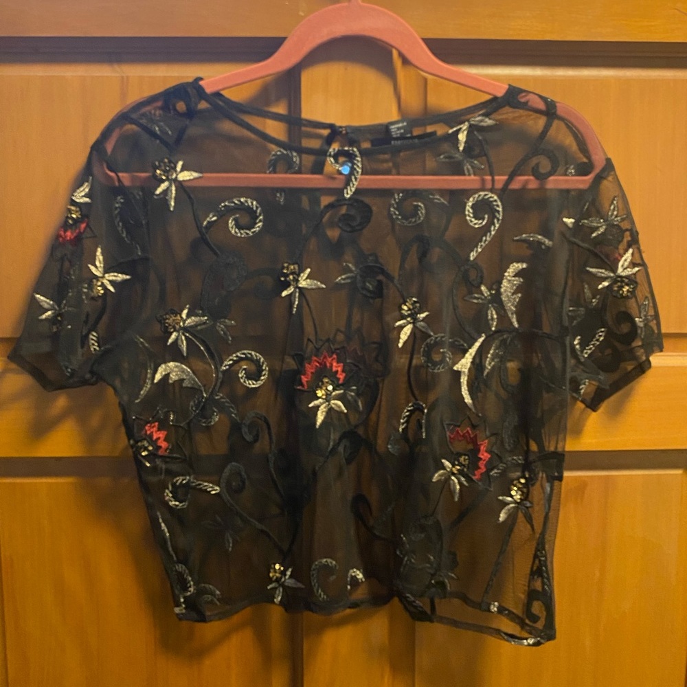 Forever 21 - Sheer Floral Embroidered Crop Top